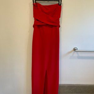 Red Strapless Maxi - Evening Dress Leg Slit